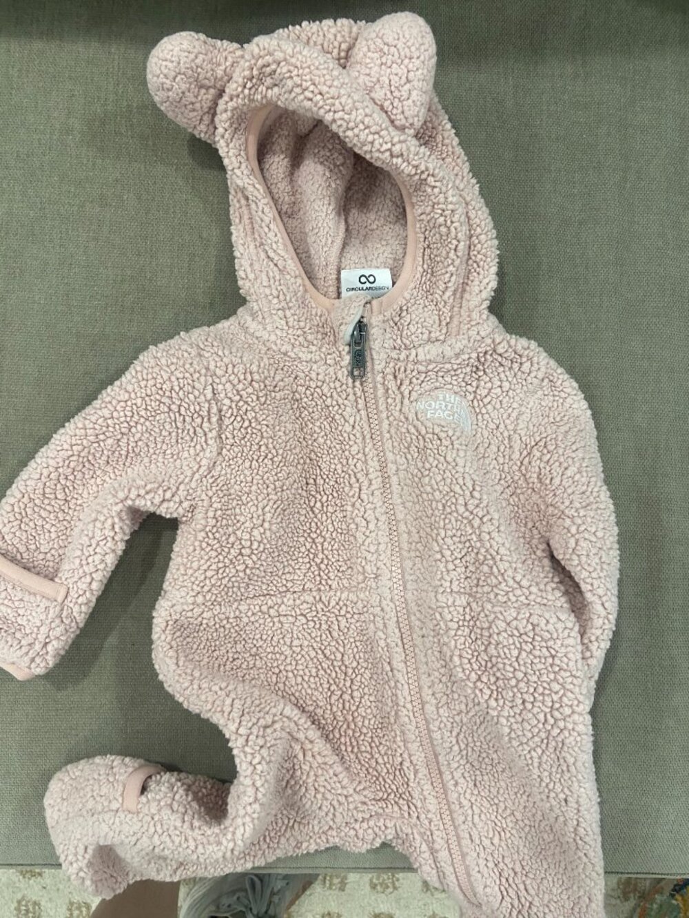 Girls Pink Fleece North Face Onesie - Picture 2 of 2